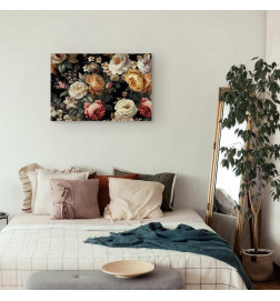 Schilderij - Colourful flowers on a black background