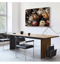 Schilderij - Colourful flowers on a black background