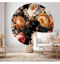 Mural de parede redondo - Colourful flowers on a black background