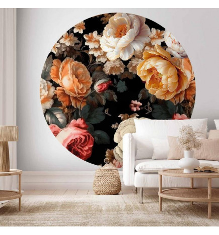 Fototapet rotund - Colourful flowers on a black background