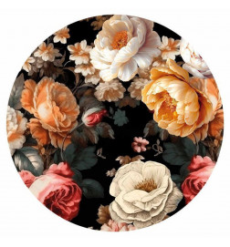 Ronde fotobehang - Colourful flowers on a black background