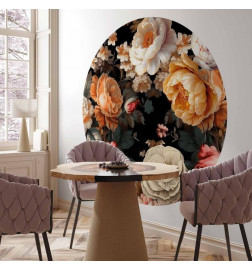 Mural de parede redondo - Colourful flowers on a black background