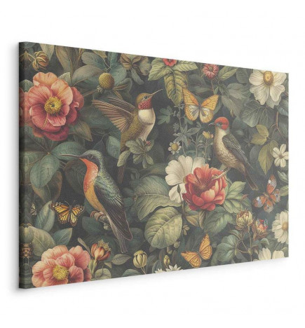Schilderij - Flowers, birds and butterflies – vintage-style illustration