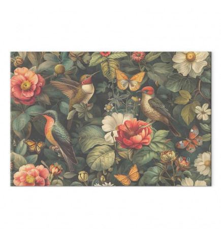 Tableau - Flowers, birds and butterflies – vintage-style illustration