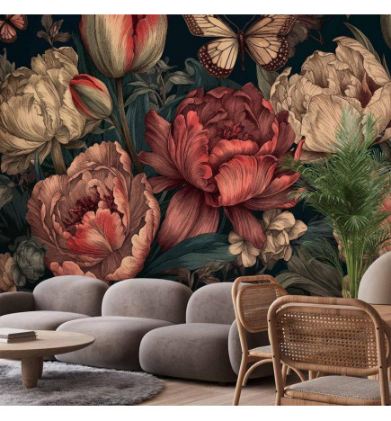 Fototapetti - Flowers on a turquoise background