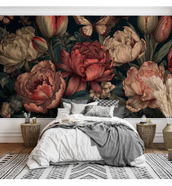 Mural de parede - Flowers on a turquoise background