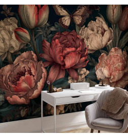 Mural de parede - Flowers on a turquoise background