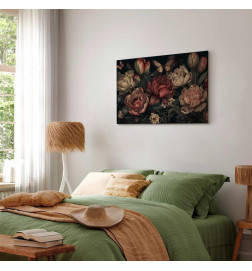 Schilderij - Flowers on a turquoise background