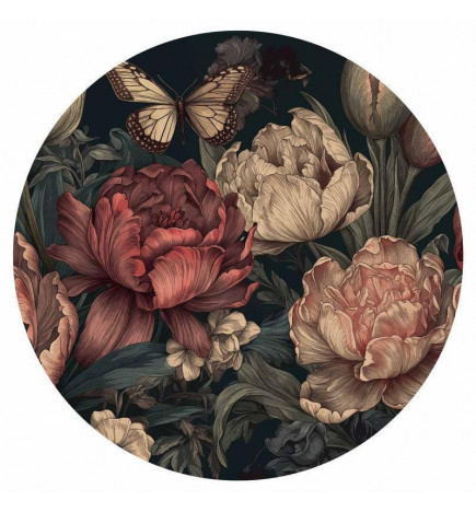 Ronde fotobehang - Flowers on a turquoise background