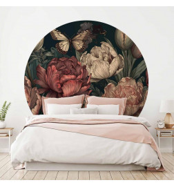 Round Wall Mural - Flowers on a turquoise background