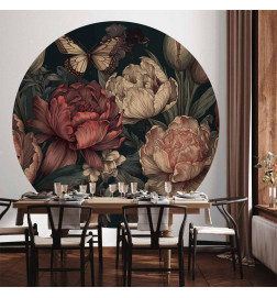 Mural de parede redondo - Flowers on a turquoise background