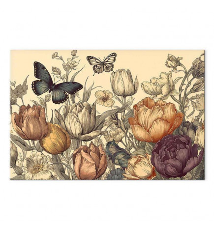 Canvas Print - Colourful tulips on a cream background