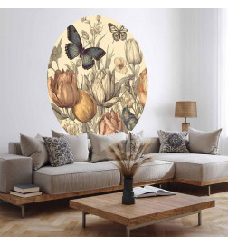 Ronde fotobehang - Colourful tulips on a cream background