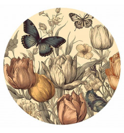Ronde fotobehang - Colourful tulips on a cream background