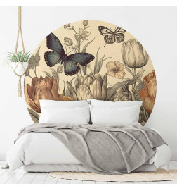 Papier Peint rond - Colourful tulips on a cream background