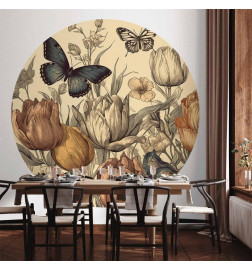 Fototapet rotund - Colourful tulips on a cream background