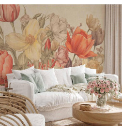 Fotomural - Bouquet of flowers on a cream background