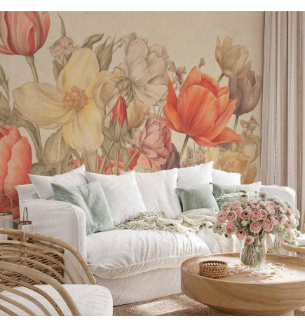 Fototapeta - Bouquet of flowers on a cream background