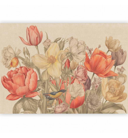 Fototapete - Bouquet of flowers on a cream background