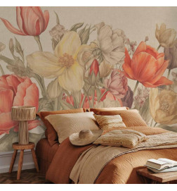 Wall Mural - Bouquet of flowers on a cream background