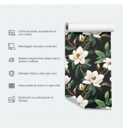 Tapeet - Birds and roses - monochrome blue pattern with botanical motif