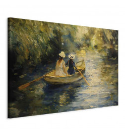 Wandbild XXL - Boat crossing - painting of two women sailing a boat on a river