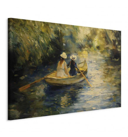 Wandbild XXL - Boat crossing - painting of two women sailing a boat on a river