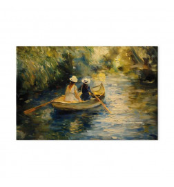 Wandbild XXL - Boat crossing - painting of two women sailing a boat on a river