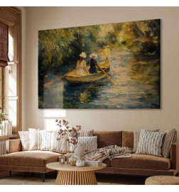 Wandbild XXL - Boat crossing - painting of two women sailing a boat on a river