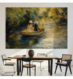 Wandbild XXL - Boat crossing - painting of two women sailing a boat on a river