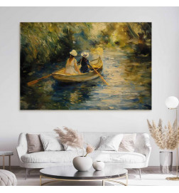 Cuadro XXL - Boat crossing - painting of two women sailing a boat on a river