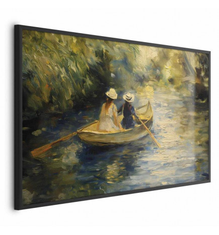 Plakat - Boat crossing - painting of two women sailing a boat on a river
