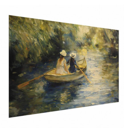 Plakāts - Boat crossing - painting of two women sailing a boat on a river