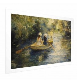 Poster - Boat crossing - painting of two women sailing a boat on a river