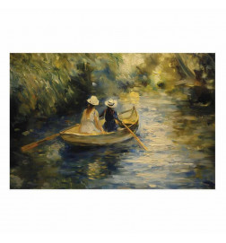 Plakatas - Boat crossing - painting of two women sailing a boat on a river