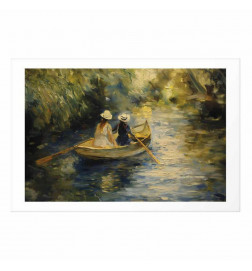 Poster - Boat crossing - painting of two women sailing a boat on a river