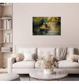 Plakatas - Boat crossing - painting of two women sailing a boat on a river