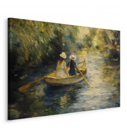 Tablou - Boat crossing - painting of two women sailing a boat on a river
