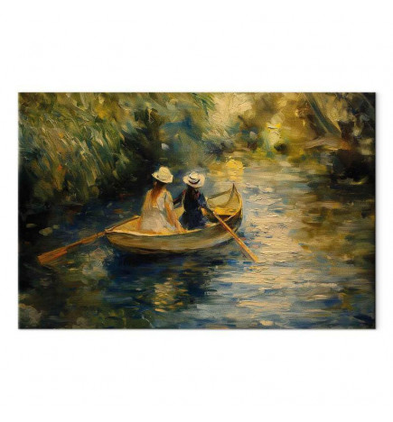 Cuadro - Boat crossing - painting of two women sailing a boat on a river
