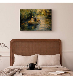 Slika - Boat crossing - painting of two women sailing a boat on a river
