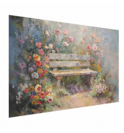 Plakat - Flowery bench - impressionist painting full of flowers