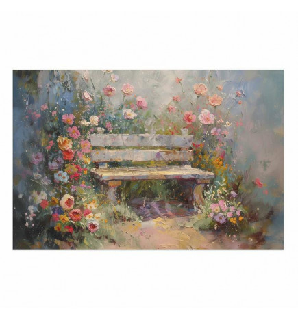Juliste - Flowery bench - impressionist painting full of flowers