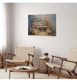 Juliste - Flowery bench - impressionist painting full of flowers