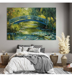 Groot XXL schilderij - Impressionist bridge - painting of a bridge against a picturesque background