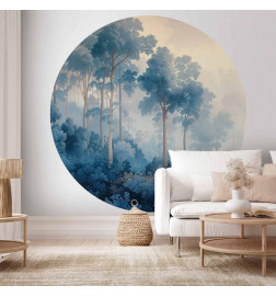 Pyöreä seinämaalaus - A forest in misty shades of blue