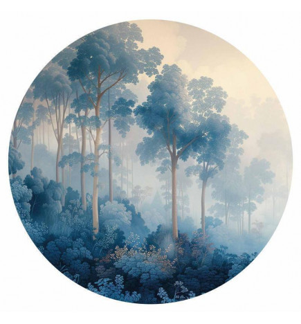 Pyöreä seinämaalaus - A forest in misty shades of blue