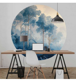 Pyöreä seinämaalaus - A forest in misty shades of blue