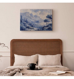 Tableau - Blue Bay - Italian landscape of Lake Como painted with blue ink