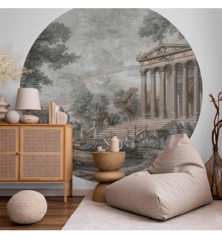 Round Wall Mural - Temple on a hill - Greek architecture in subdued colours