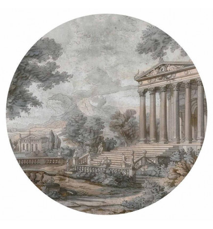 Papier Peint rond - Temple on a hill - Greek architecture in subdued colours